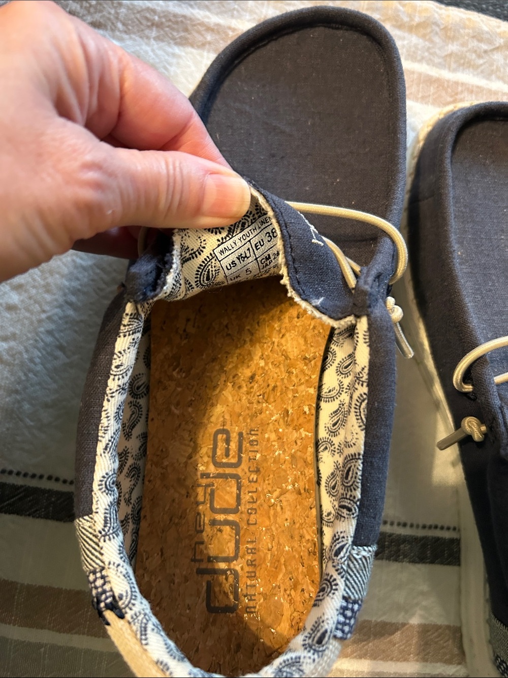 Hey Dude Navy Canvas Slip-On Shoes with Cream Laces - Picture 3 of 5